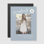 Dusty Blue Script School Graduate Foto Magnet (Vorne/Hinten)