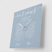 Dusty Blue Script seine und ihre Hochzeitsstimmen Quadratische Wanduhr (Winkel)