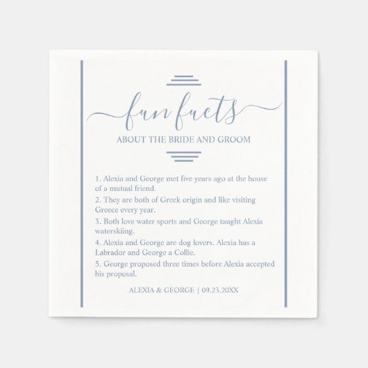 Dusty blue script typografie Spaß Fakten Hochzeit  Serviette (Vorderseite)