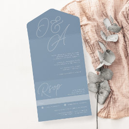 Dusty Blue | Script Watermark Monogram Wedding All In One Einladung