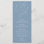 Dusty Blue | Script Watermark Monogram Wedding Menükarte (Vorderseite)