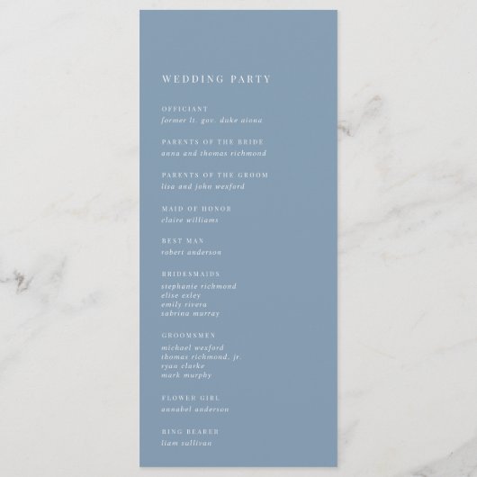 Dusty Blue | Script Watermark Monogram Wedding Programm (Rückseite)