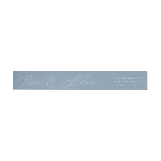 Dusty Blue Script Watermark Wedding Rücksendeadres (Person)