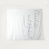 Dusty Blue Script Wedding Foto Booth Hintergrund Wandteppich (Vorderseite (Horizontal))
