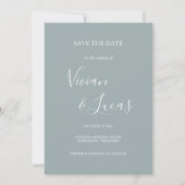 Dusty Blue Script Wedding Save the Date (Vorderseite)