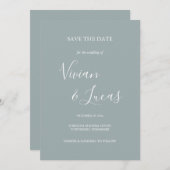 Dusty Blue Script Wedding Save the Date (Vorne/Hinten)