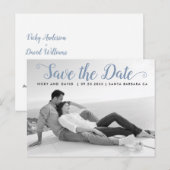 Dusty blue script wedding Save the Date Foto Postkarte (Vorne/Hinten)