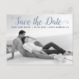 Dusty blue script wedding Save the Date Foto Postkarte