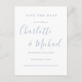 Dusty Blue Script Wedding Save the Date Postkarte (Vorderseite)