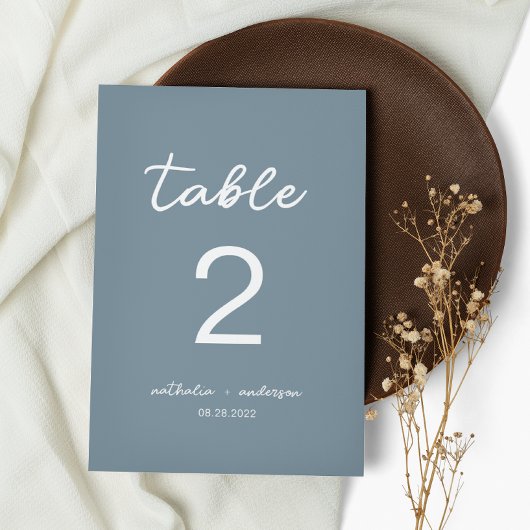 Dusty Blue Script Wedding Tischnummer