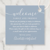 Dusty Blue Script Wedding Willkommensgeschenk Bask Geschenkanhänger (Rückseite)