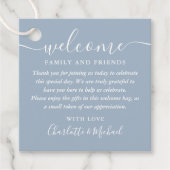 Dusty Blue Script Wedding Willkommensgeschenk Bask Geschenkanhänger (Vorderseite)