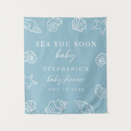 Dusty Blue Sea You Bald Beach Baby Dusche Hintergr Wandteppich
