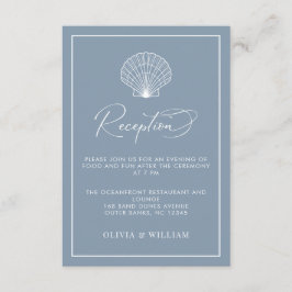 Dusty Blue Seashell Beach Wedding Empfang Begleitkarte