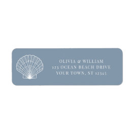 Dusty Blue Seashell Beach Wedding Rücksendeadresse
