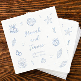 Dusty Blue Seashells Beach Coastal Wedding Serviette