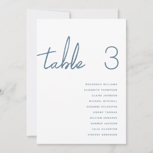 Dusty Blue Seating Chart Card Whimsikskript Einladung (Vorderseite)