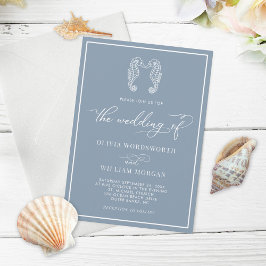 Dusty Blue Seepferd Coastal Beach Script Hochzeit Einladung