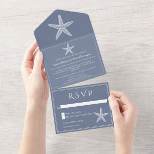 Dusty Blue Seestern Hochzeit All In One Einladung