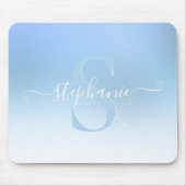 Dusty Blue Shimmer Sparkle Glitzer Monogram Mousepad (Vorne)