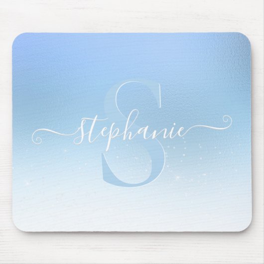 Dusty Blue Shimmer Sparkle Glitzer Monogram Mousepad (Vorne)