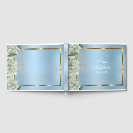 Dusty Blue Shimmering Blues Wedding Gästebuch (Voll)