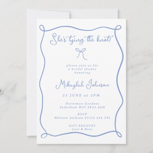 Dusty Blue Sie bindet das Brautparty des Knotens B Einladung (Vorderseite)