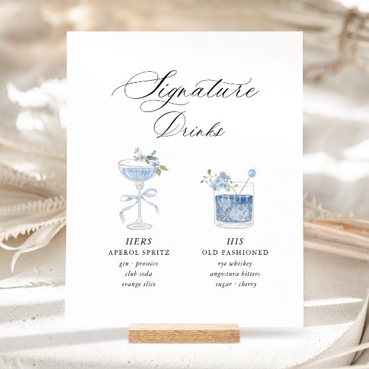Dusty Blue Signature Drinks Hochzeit Sockelschild