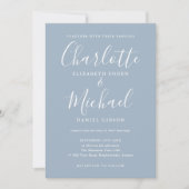 Dusty Blue Signature Script Foto Wedding Einladung (Vorderseite)