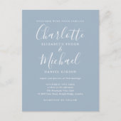 Dusty Blue Signature Script Hochzeit Einladungspostkarte (Vorderseite)