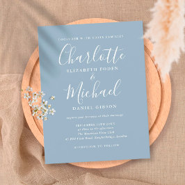 Dusty Blue Signature Script Hochzeit Einladungspostkarte
