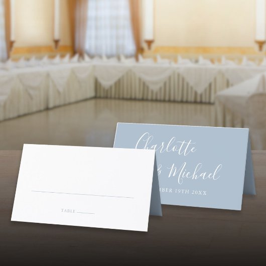 Dusty Blue Signature Script Hochzeit Platzkarte
