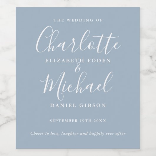 Dusty Blue Signature Script Hochzeit Weinetikett (Einzelnes Label)