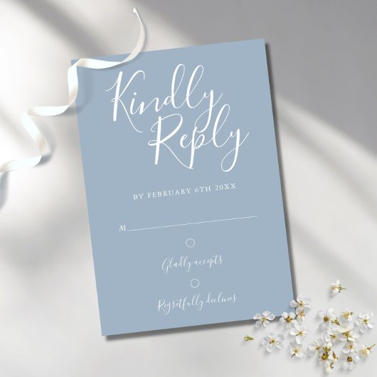Dusty Blue Signature Script Simple Modern UAWG RSVP Karte