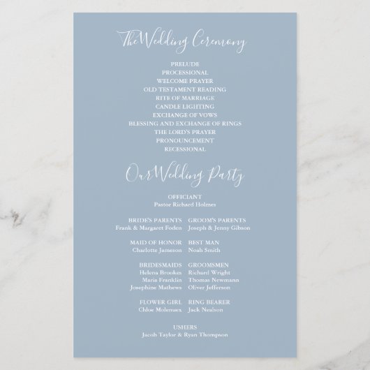 Dusty Blue Signature Script Wedding Programm (Rückseite)