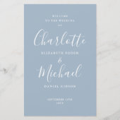 Dusty Blue Signature Script Wedding Programm (Vorderseite)