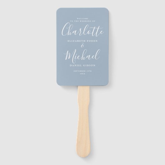 Dusty Blue Signature Script Wedding Programm Fächer (Vorderseite)