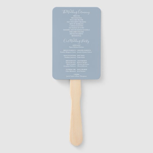 Dusty Blue Signature Script Wedding Programm Fächer (Rückseite)