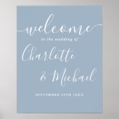 Dusty Blue Signature Script Wedding Welcome Sign Poster (Vorne)