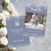 Dusty Blue silber QR Hochzeit Foto Dankeschön Kart Einladung