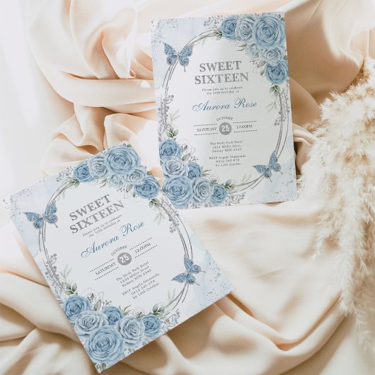 Dusty Blue Silver 16 . Geburtstag 16. Geburtstag Einladung