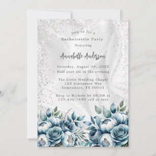 Dusty Blue Silver Bouquet Junggeselinnen-Abschied Einladung