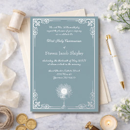 Dusty Blue Silver Chalice Communion Elegance Folieneinladung