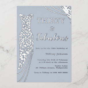 Dusty Blue & Silver Classic Elegant 30. Geburtstag Folieneinladung