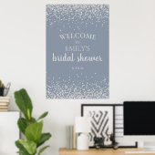 Dusty Blue Silver Confetti Brautparty Poster (Heimbüro)