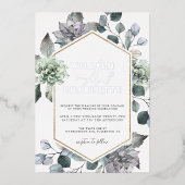 Dusty Blue & Silver Desert Greenerity Wedding Folieneinladung (Vorderseite)