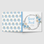 Dusty Blue Silver Elegant Flowers Birthday Party Gästebuch (Voll)