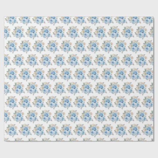 Dusty Blue Silver Elegant Flowers Geschenkpapier (Flach)