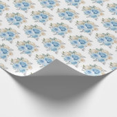 Dusty Blue Silver Elegant Flowers Geschenkpapier (Ecke)