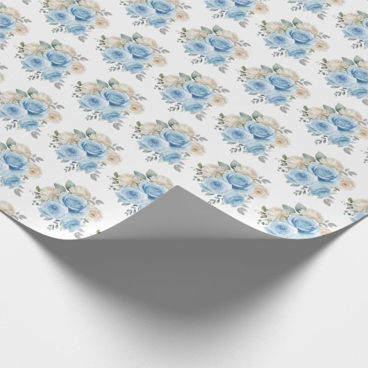 Dusty Blue Silver Elegant Flowers Geschenkpapier (Ecke)